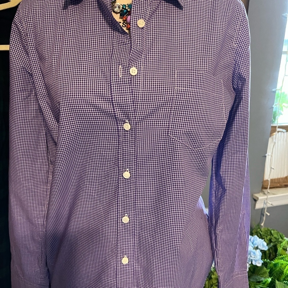 Thomas Mason for J. Crew Purple Checkered Women's Button Down Shirt